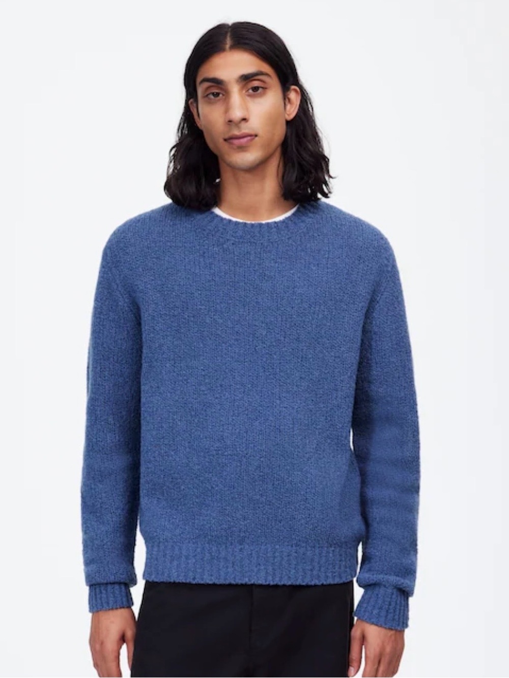 Madewell Boucle Crewneck Blue Merino Wool Blend Sweater Size Small